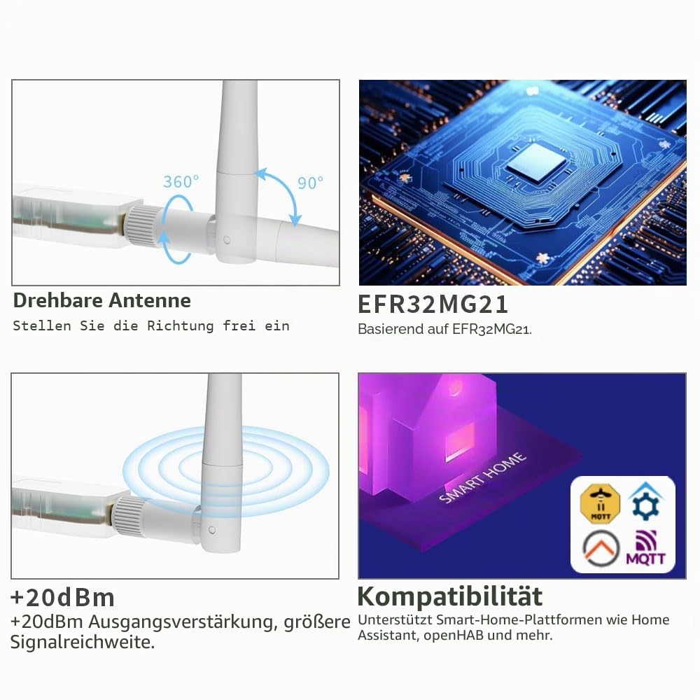 SMLIGHT SLZB-07 Zigbee 3.0 Coordinator Thread/Matter Mini USB Adapter Funktioniert mit Zigbee2MQTT, Home Assistant, ZHA