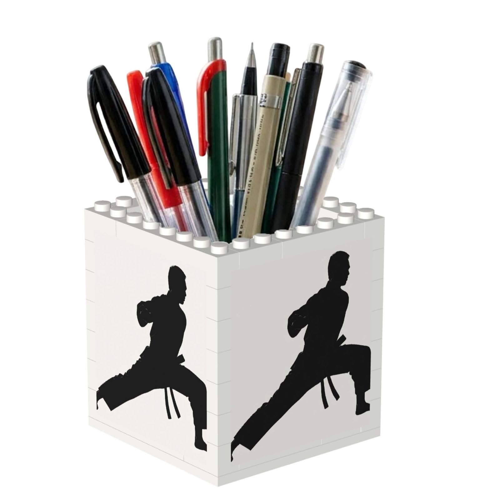 ESNAIUVCD Karate Men Print Building Block Pen Holder - Pencil Holder For Desk/Classroom,Desk Accessories, Multifunctional Office Supplies Pen Organizer Pencil Cups(2pcs)
