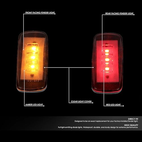 Miniatura 10 de DNA Motoring FENDL-DRAM10-SM - Juego de 4 luces de cabina con marcador lateral LED para guardabarros de cama doble, 4 unidades