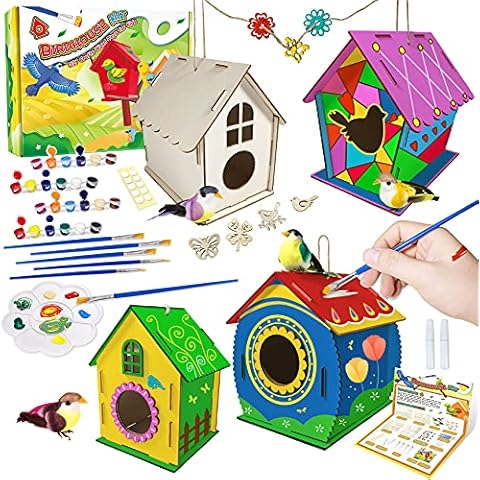 DIY Birdhouse Kit for Kids, 4 Sets Super Large Wooden Bird Bungalow Hanging Kits, Wood Birdhouse Making Set - Build and Paint Your Own Birdhouse Arts Crafts Birthday Christmas Gift for Girls Boys Cover