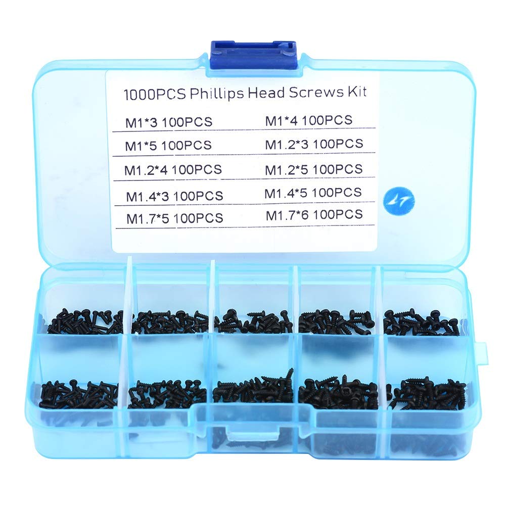 Jadeshay 1000 Pièces Mini Vis Autotaraudeuses Pour Lunettes, Montres Vis Assortiment Kit Vis M1 M1.2 M1.4 M1.7