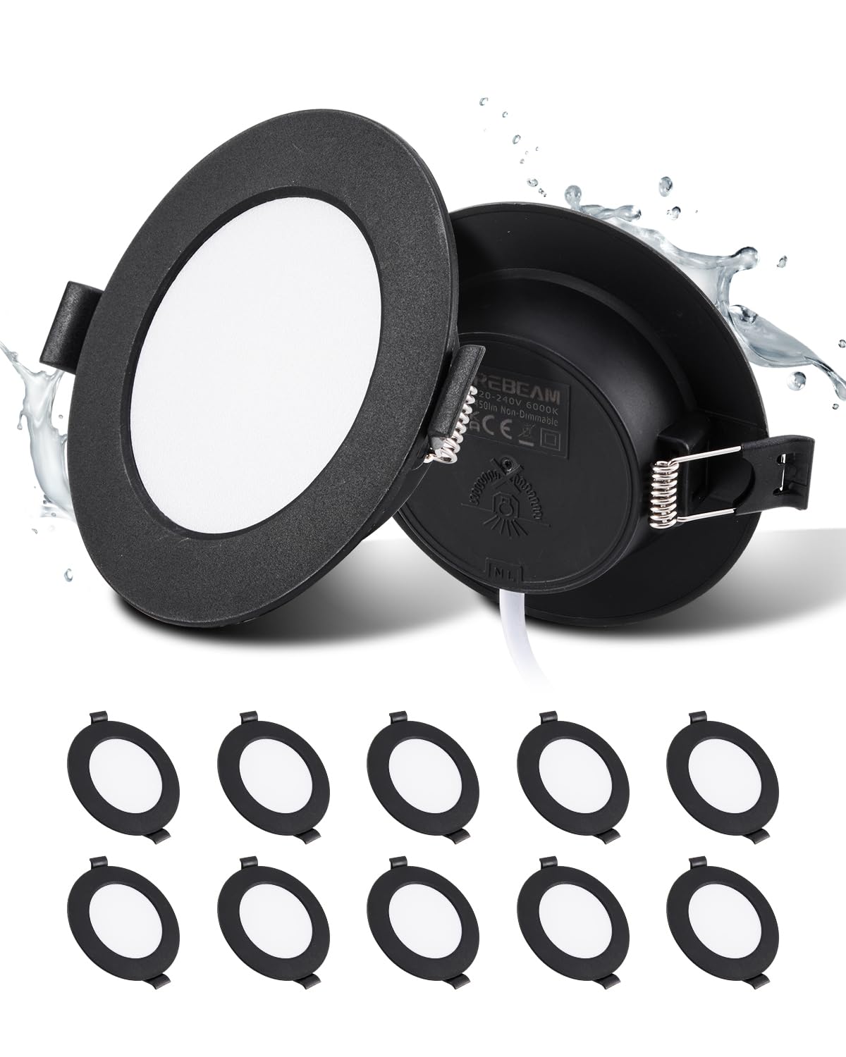 Grebeam LED Spots Schwarz, 5W Deckenspots Schwarz 450LM,Rund Ø75-90mm LED Einbaustrahler 230V, Einbautiefe 25mm, Spots Deckenleuchte 3000K Warmweiß für Badezimmer Schlafzimmer, 10er set