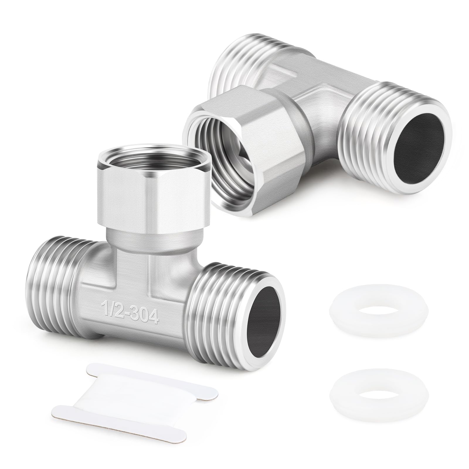 ERGAOBOY 1 piezas de conector en T flexible y móvil de 3 vías, acero inoxidable 304, 1/2" macho BSP, tuerca de unión en T para rociador, válvula angular, brazo de ducha — view 10