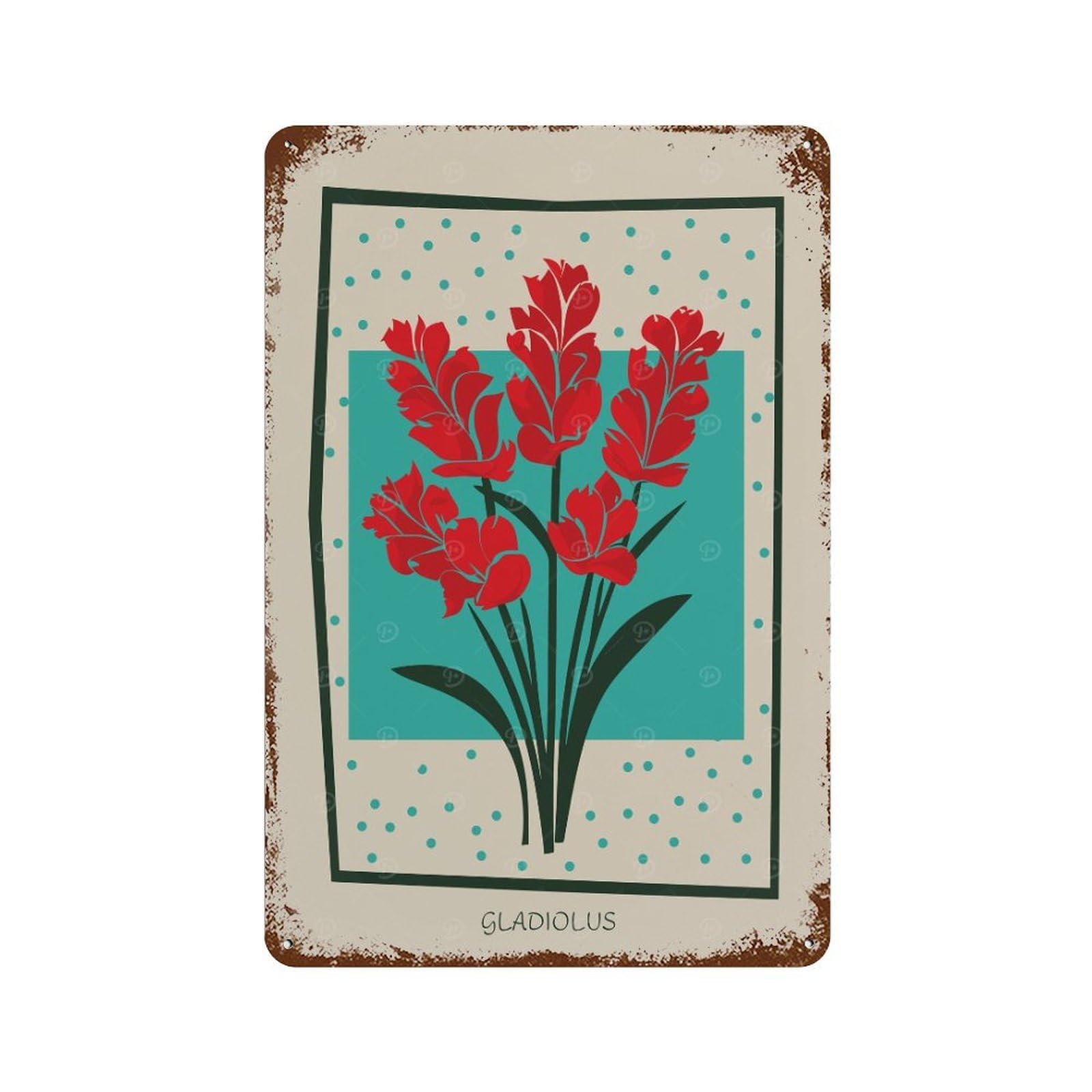 Garage Style Gladiolus Flower Mid Century Distressed Metal Wall Sign 11.8"x7.9", Rustic Home Decor for Bar And Workshop