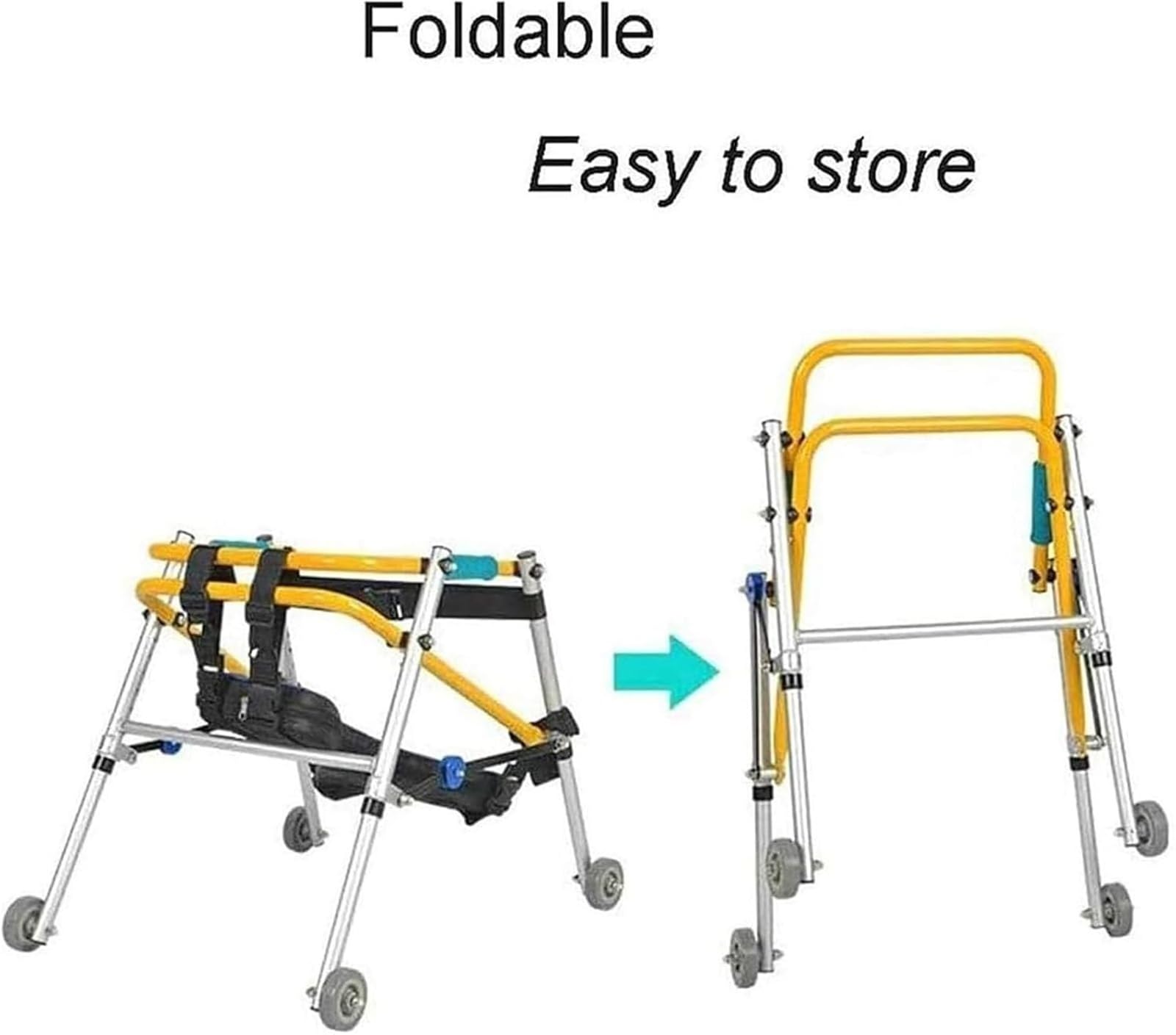 Equipo de rehabilitación for parálisis cerebral y hemiplejia. Andador plegable de 4 ruedas con altura ajustable y soporte acolchado for niños pequeños, adolescentes y niños pequeños (tamaño pequeño).(