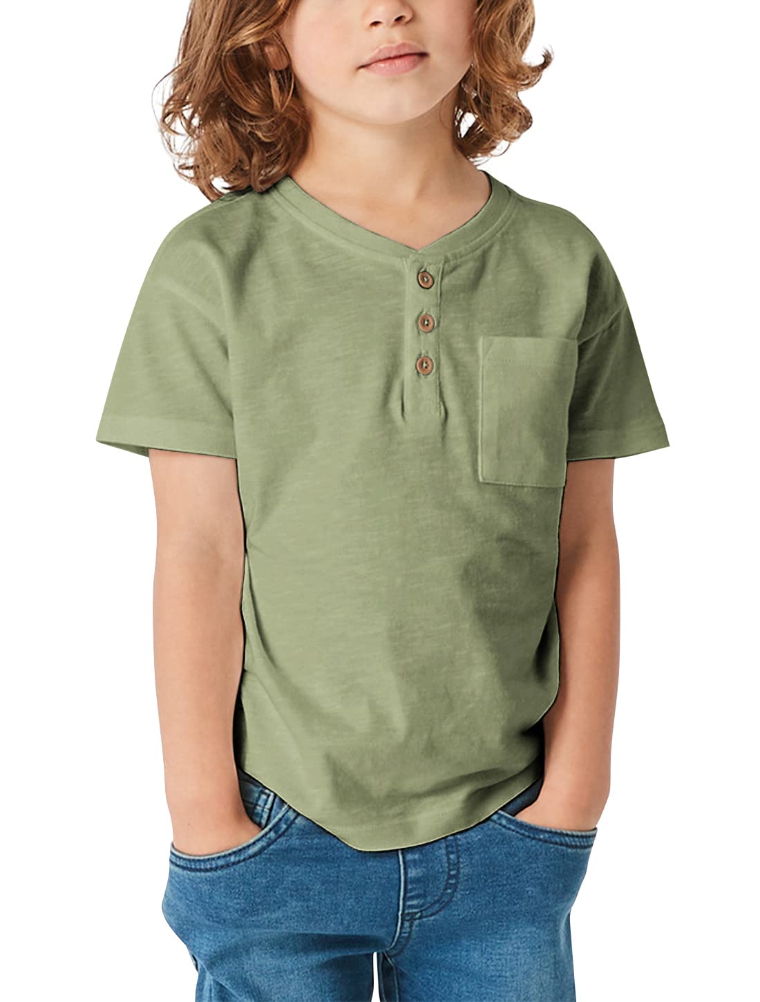 GAMISOTE Kids Boys Henley Shirts Solid Button Down Short Sleeve Pocket Casual Tops Tees