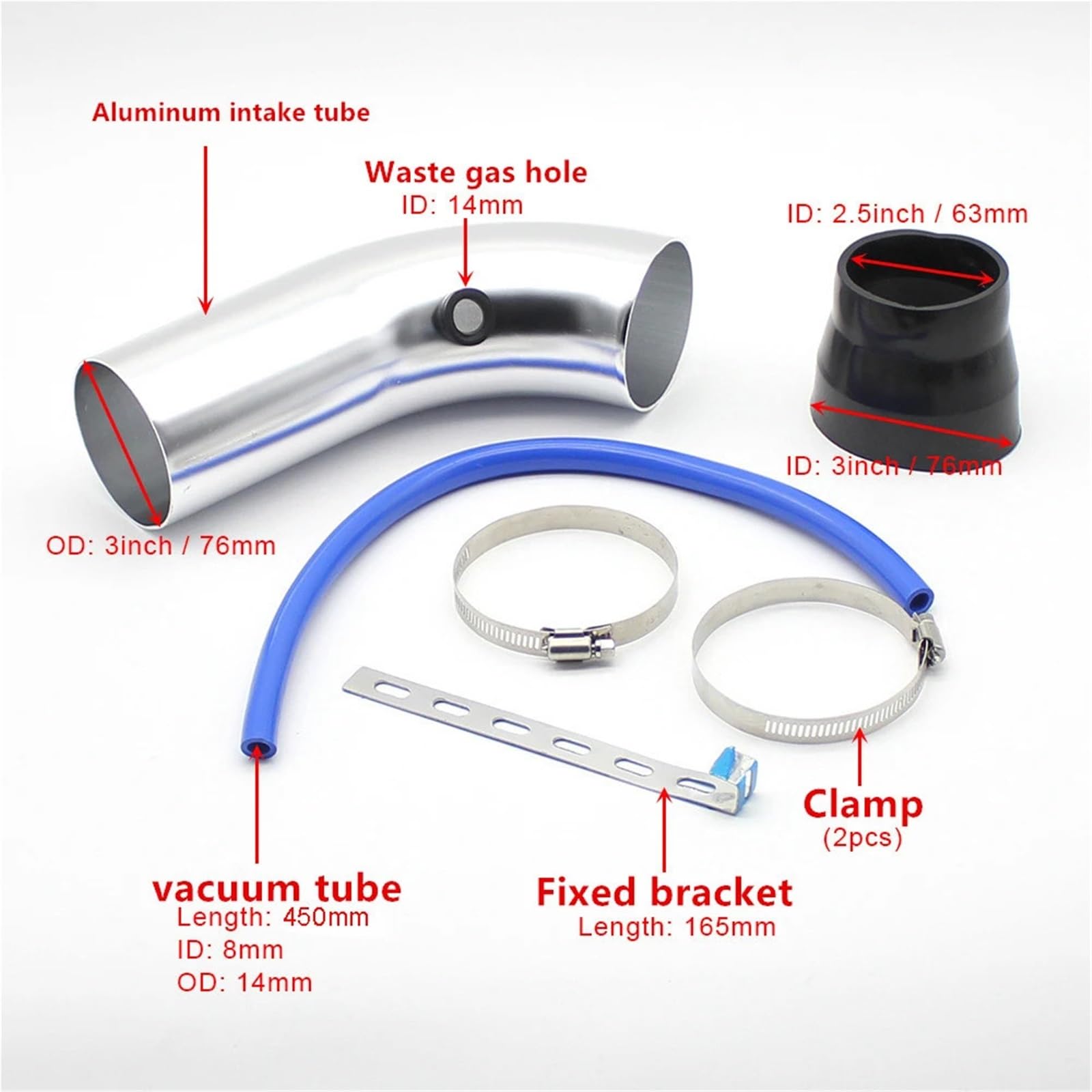 Turbo de admisión Entrada de aire frío Universal para coche de 76mm, Kit de tubo de inducción Turbo con filtro de aire, entrada de filtro de aire de alto flujo aire de inducción