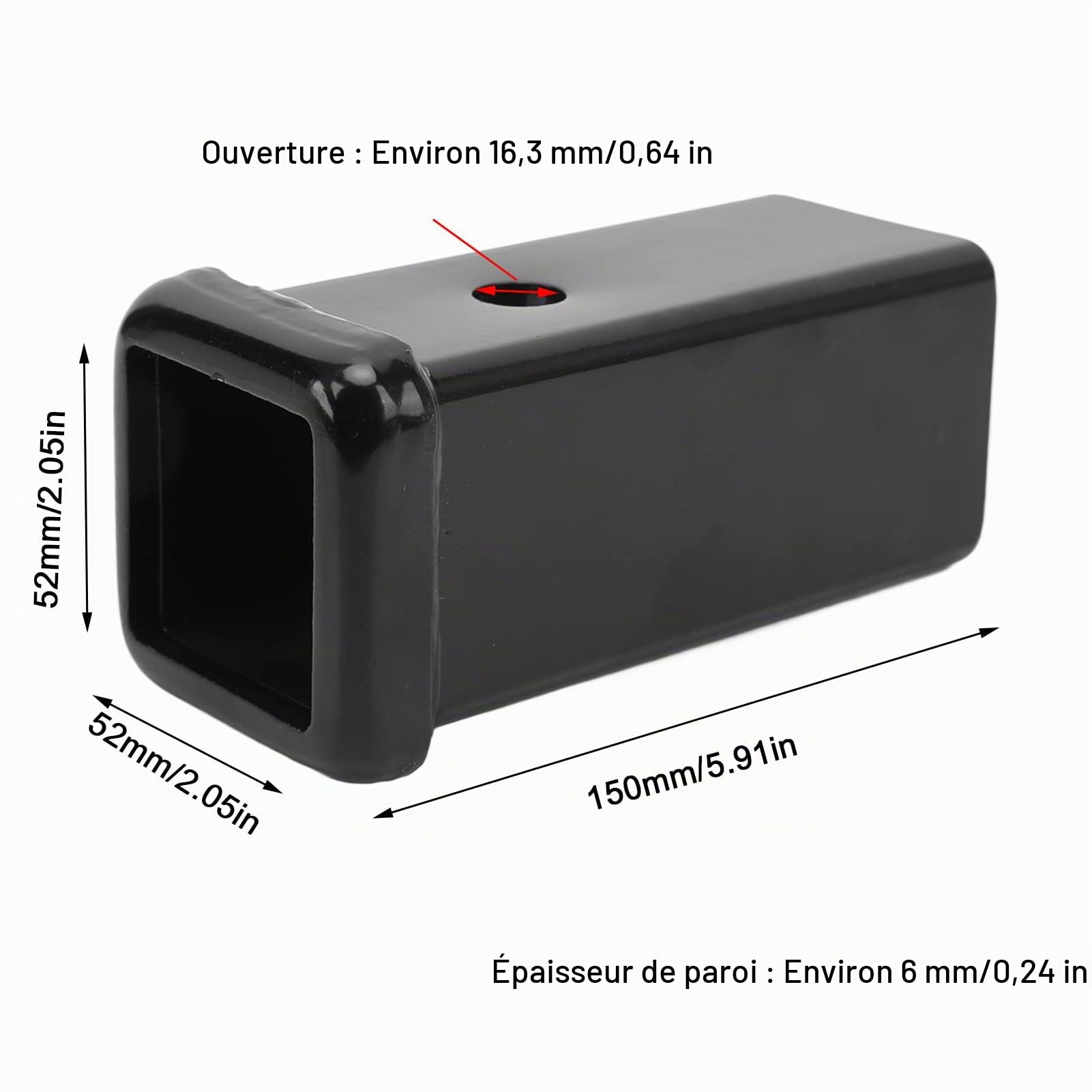 Aramox Adaptateur d'Attelage de Remorque, Tube Récepteur 52x52mm, Acier Moulé, 150mm de Longueur, pour Camping-car Caravane Tracteur