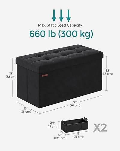Miniatura 9 de SONGMICS Otomana de almacenamiento, banco de almacenamiento plegable de terciopelo, 2 cajas de almacenamiento adicionales, divisor extraíble, 15 x