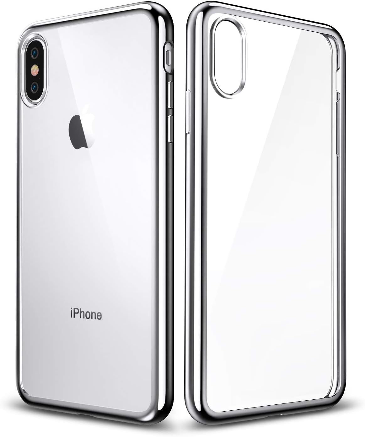 Enflamo Crystal Clear Case Soft Back Cover Case with Electroplated Frame Bumper Ultra Slim TPU Gel Case for iPhone X, iPhone Xs (Silver)