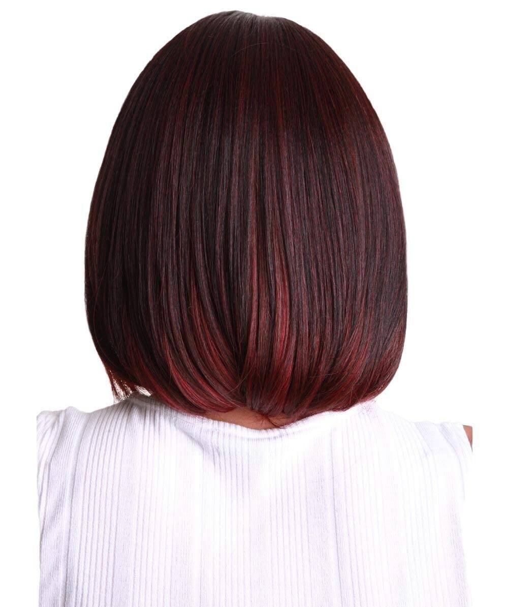 LUXLUXE Mina Straight 12 Inch Long 4X4 Hand-Tied Lace Front Wig, Heat Resistant Fiber, 20+ Shades of Natural, Dip Dyed, & Blended Colors BLT-0101 (Deep Red over Medium Red)