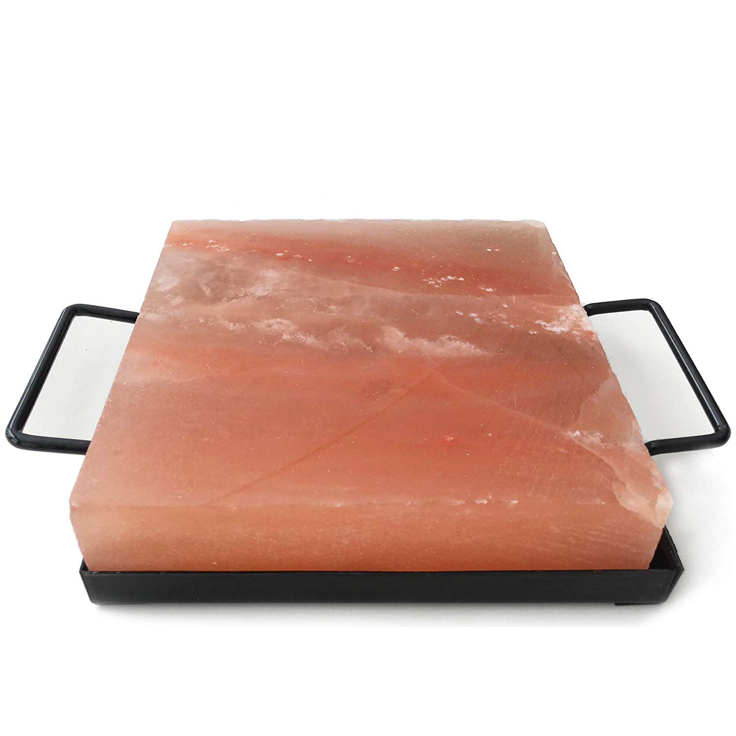 Set of Himalayan Salt Plate 8”x8”x2” and Metal Holder, Excellent Grill Cooking Tile and Serving Plate