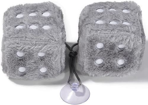 Miniatura 8 de Dados de felpa retro de 2.95 pulgadas para automóvil, dados cuadrados de felpa para espejo retrovisor del automóvil, accesorios para colgar, gris