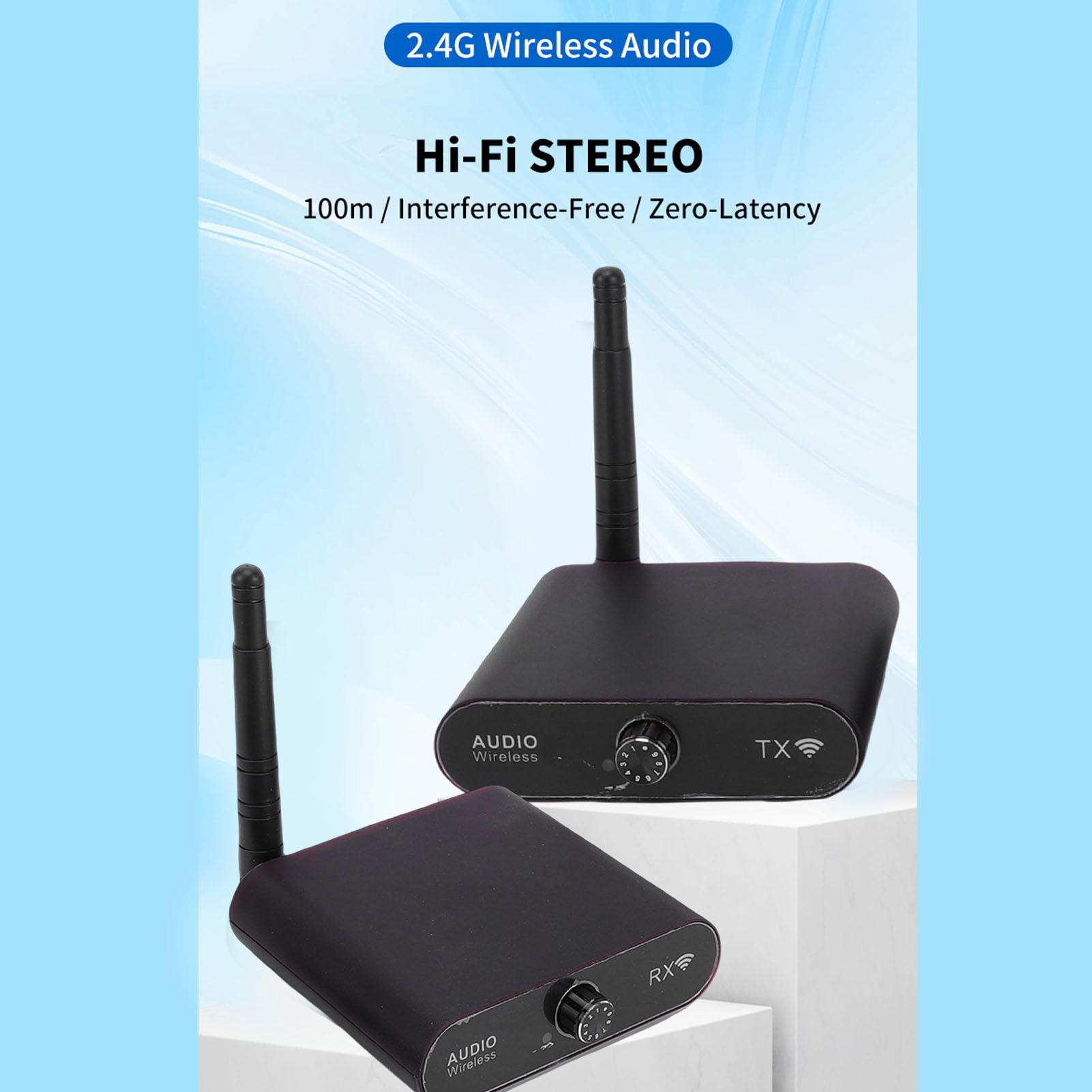 Tosuny Set Trasmettitore e Ricevitore Wireless 2.4GHz con 2 Ricevitori | Zero Delay HiFi Sound Adapter Kit, 100m Range, for Speakers, TV, Home