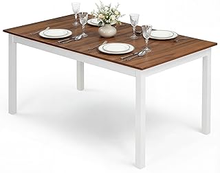 Giantex Dining Table for 4-6, 60-inches Rectangular Dinner Tables with Solid Rubber Wood Legs, Protective Foot Pads, Farmhouse Wooden Kitchen Table for Dinette, Dining Room, Living Room (Brown)