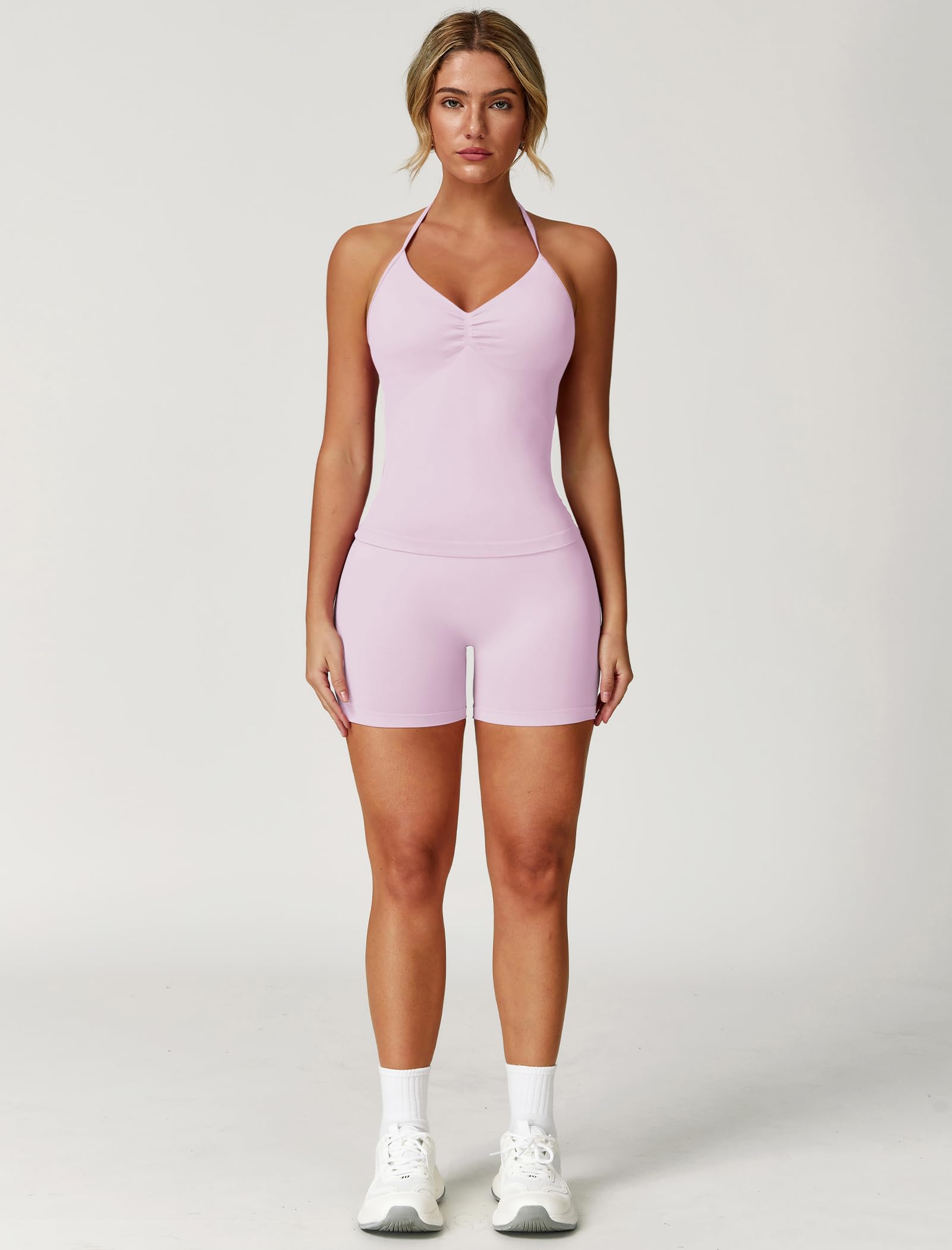 ABOCIW Mujer Conjunto de Entrenamiento 2 Piezas Sin Costuras Cintura Alta Pantalones Cortos