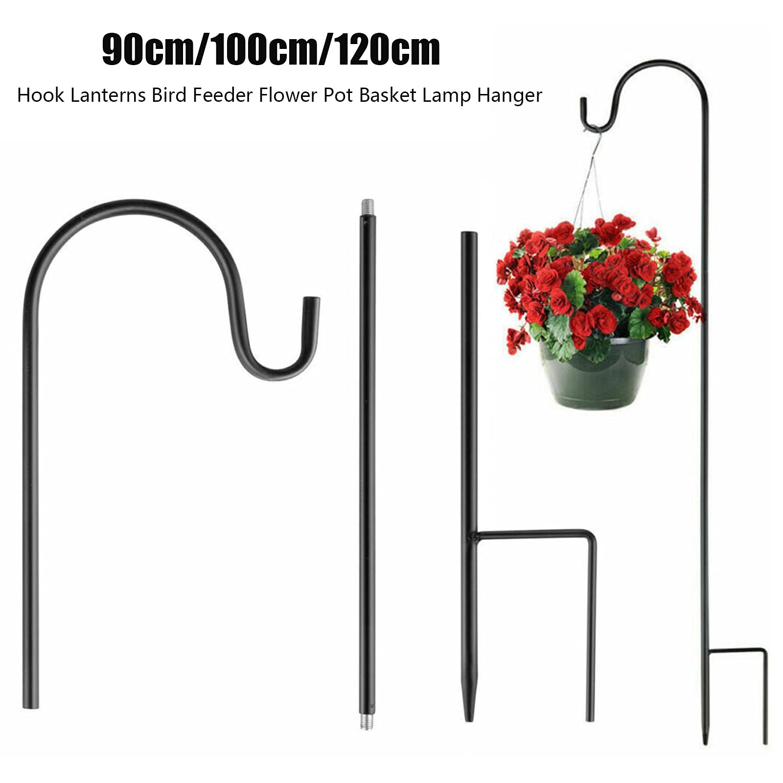 WMLBK Shepherds Crook Hooks, Metal Black Stake Stand Hangers Garden 3 Section Stitching Hooks Bird Feeder Poles for Garden Plant Lights Weddings Flower Ball Plant Baskets Lantern (90cm) - Image 3