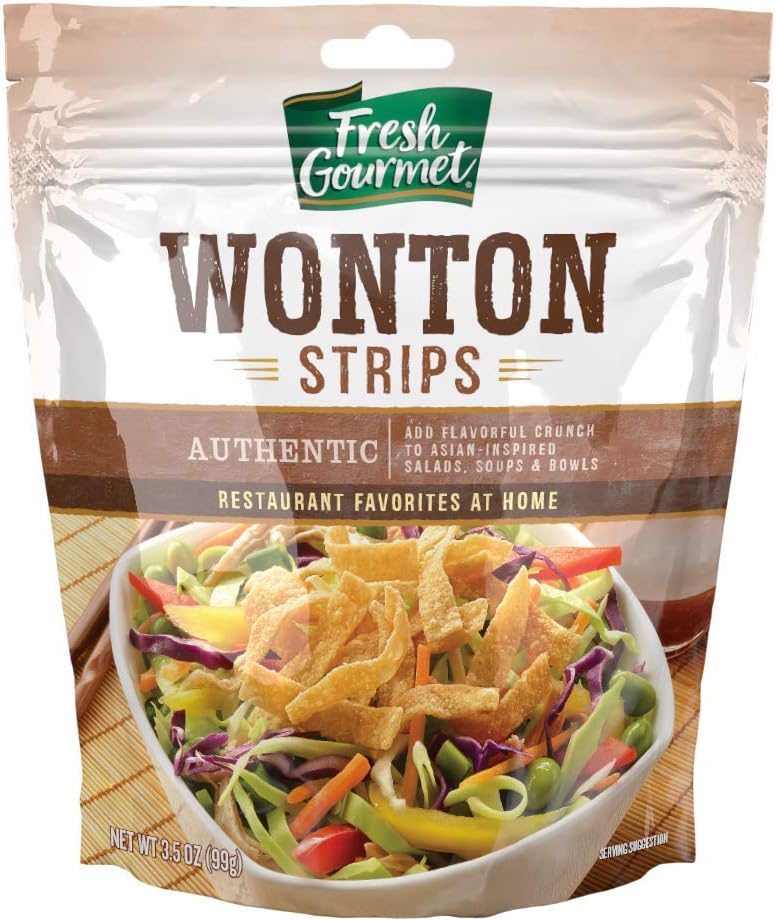 Fresh Gourmet Authentic Wonton Strips | 3.5 Ounce, Pack of 9 | Low Carb | Crunchy Snack and Salad Topper