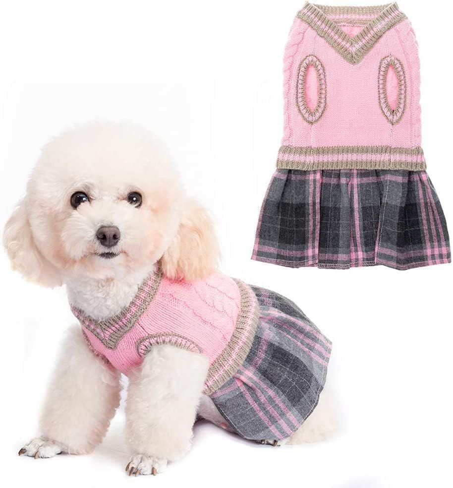 PAWCHIE Dog Sweater Dress with Bowtie Dog Turtleneck Pullover Knitwear for Small