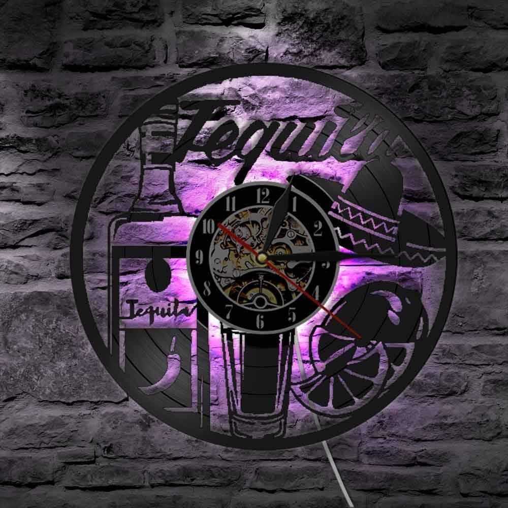 XYLLYT Wine bottle vinyl record wall clock tequila time retro wall art wall clock drinkable bar wall hanging wine gift
