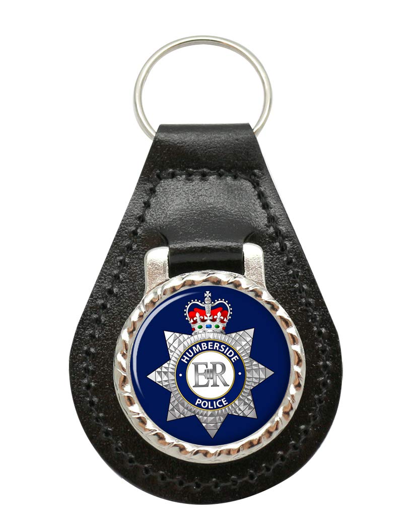 Giftshop Uk Unisex Black Leather And Silver Metal Humberside Police Leather Key Fob