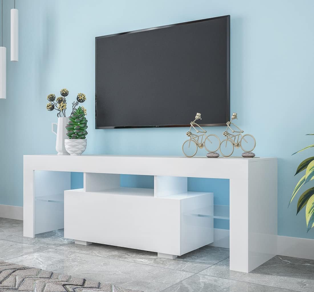 Hangoo White TV Stand for 60 Inch TV Entertainment Center Stand LED TV Stand with Drawer and Storage for TV Console Cabinet Media Cable Box Gaming 60 inch TV Stands for Bedroom Living 51*14*18 inch