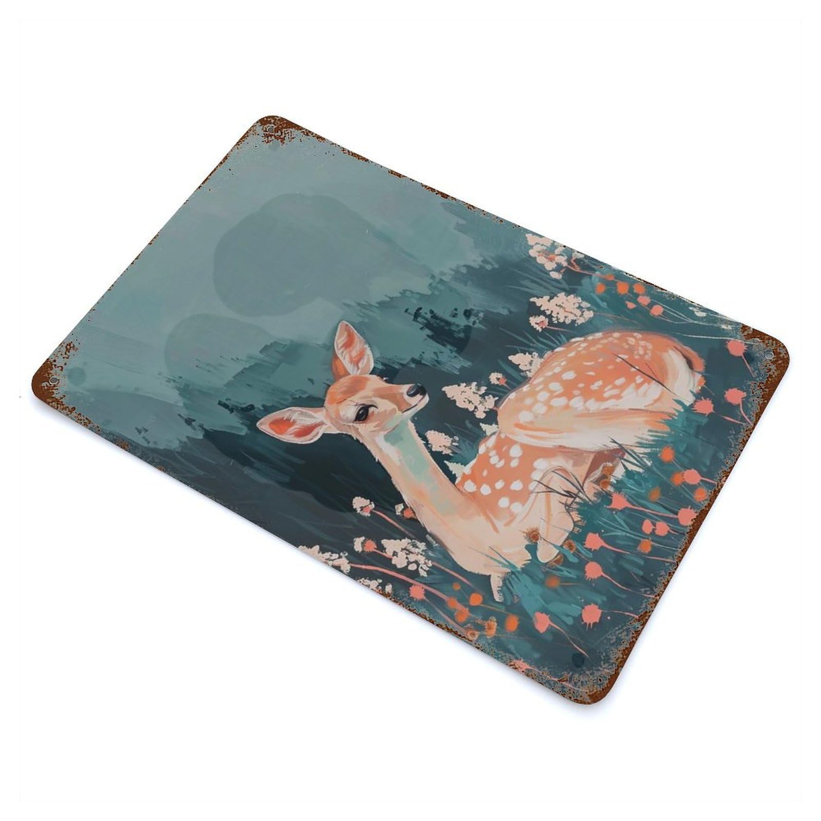 Fawn in A Forest Vintage Rust Metal Sign 11.8"x7.9", for Pub, Kitchen And Man Cave Decor, Rustic Home Decor