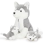 Muiteiur 16inch Dog Stuffed Animal, Soft Plush Husky Zippered Belly Inside with 2 Cute Puppy, Stuffed Animal Gift for Kids Boys Girls