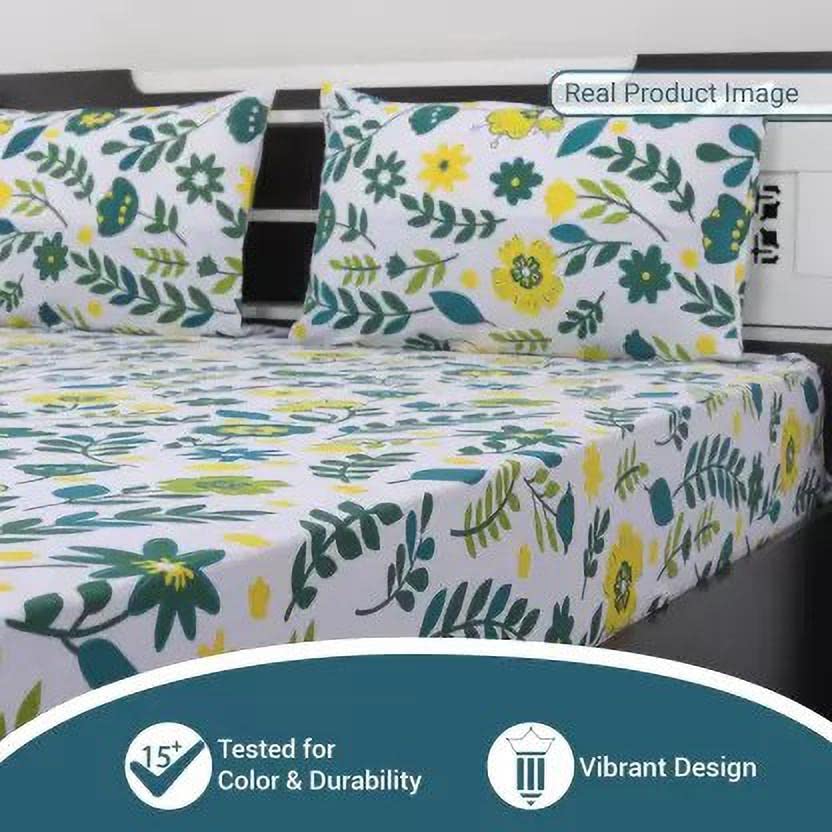 Image of La Verne104 TC 100% Cotton Jaipuri Rjasathani Hand Print Bedsheet with 2 Pillow Covers