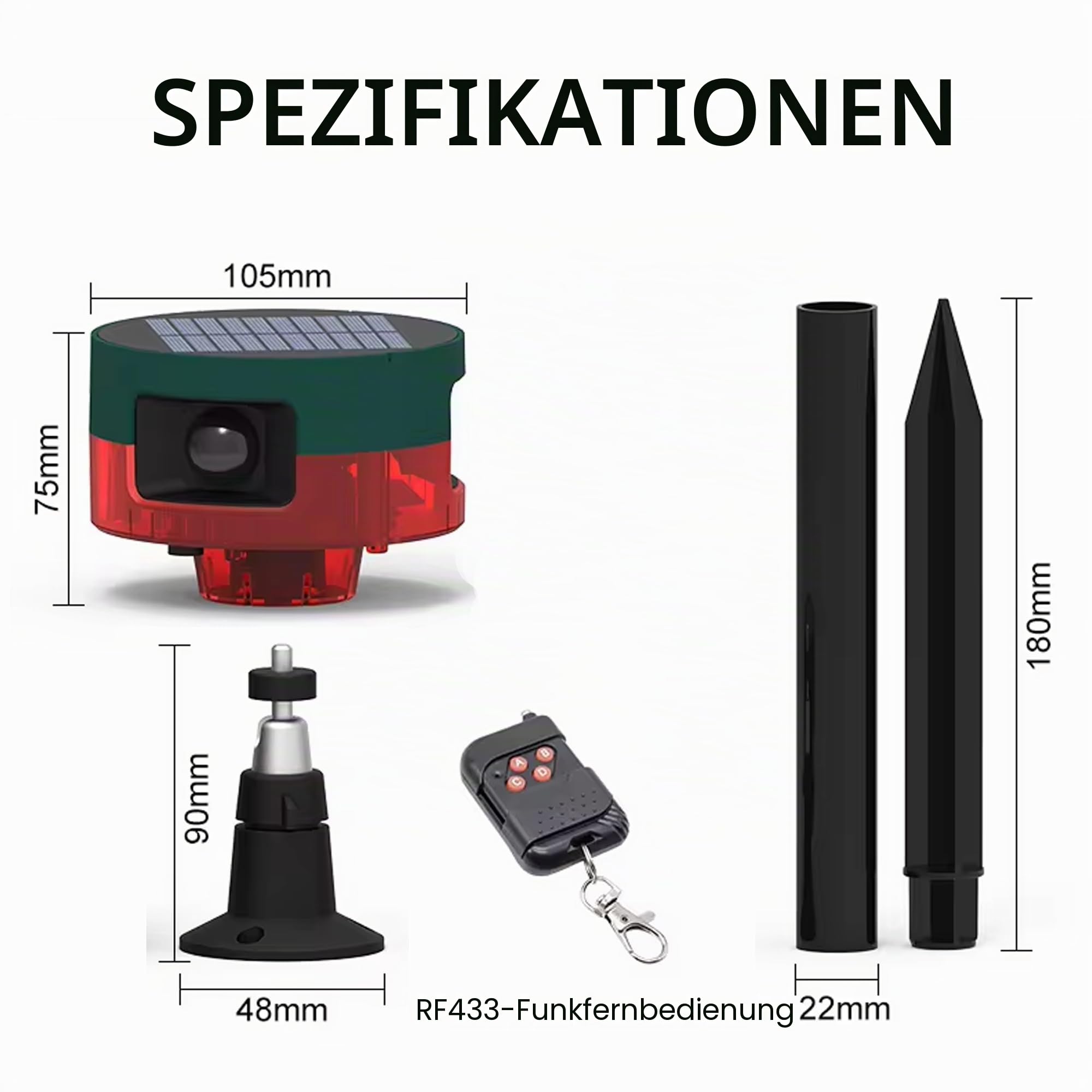Solar-Bewegungsmelder-Alarm für draußen – Verbesserter 360°-Bewegungsmelder-Alarm, 129 dB Laute Sirene, 13 Arten von Geräuschen, Bewegungsmelder für bellende Hunde, unterstützt Aufnahme (2 Pack)