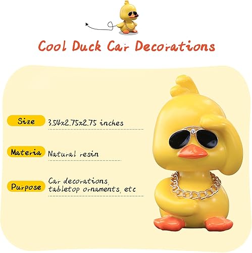 Miniatura 4 de wonuu Lindos adornos de pato amarillo para coche, decoraciones de tablero de instrumentos de coche, muñeca de cabeza sacudida