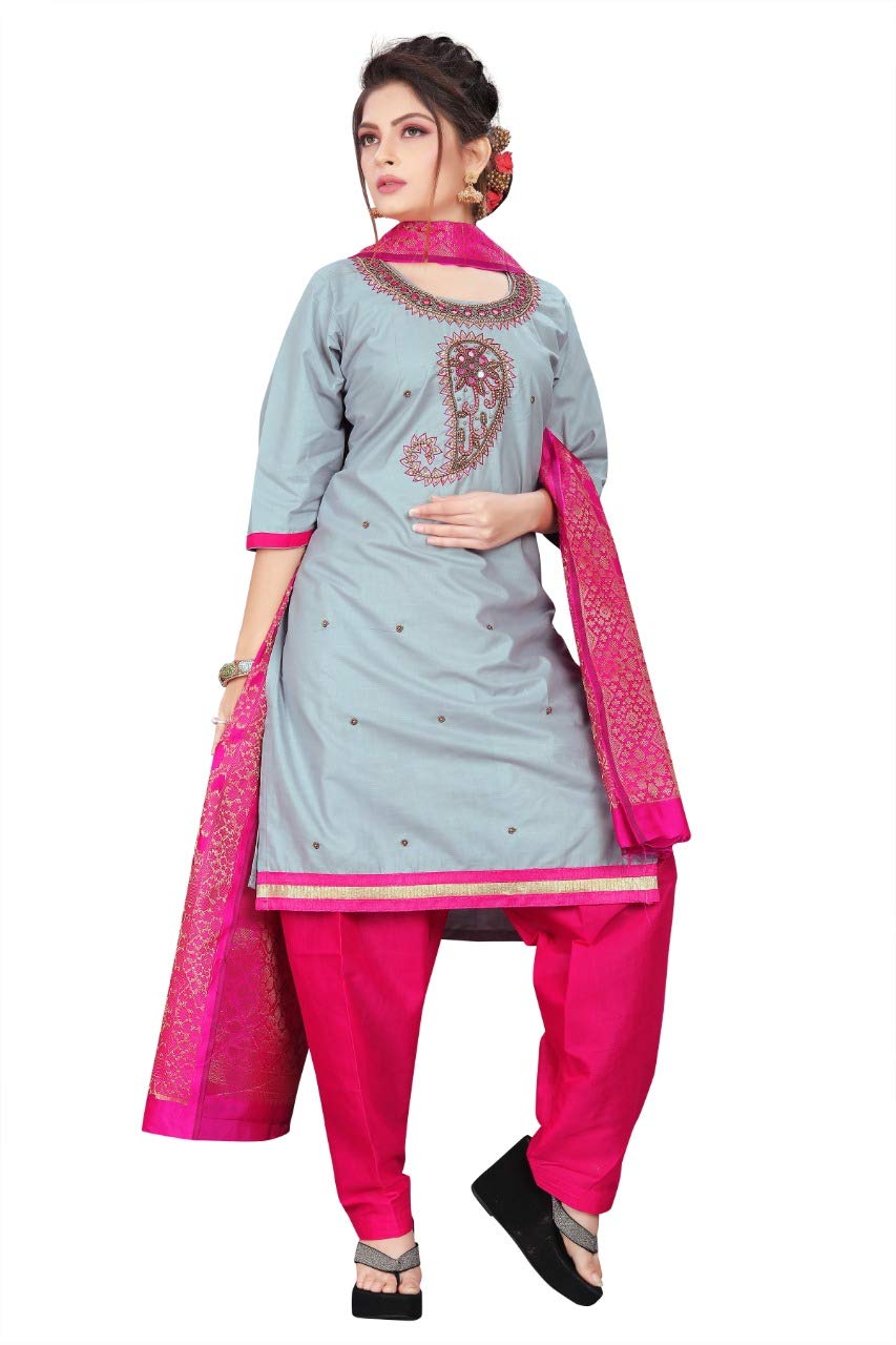 O.M Enter Women's Multi-Color Cotton Unstitched Dress Material With Dupatta (FreeSize)