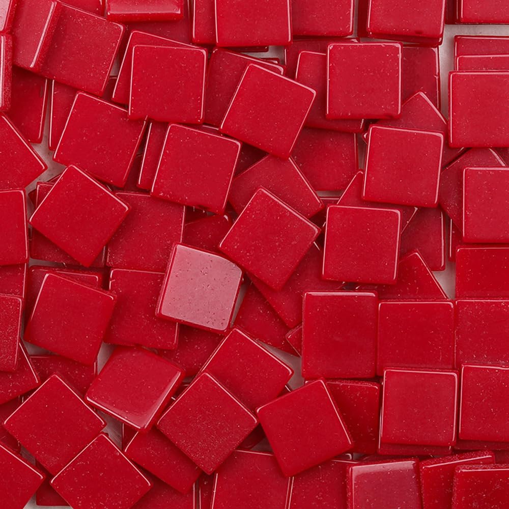 Leliafleury 100Pcs Red Mosaic Tiles 1cmx1cm Resin Square Mosaic Tiles Mosaics Pieces for DIY Crafts Home Decoration