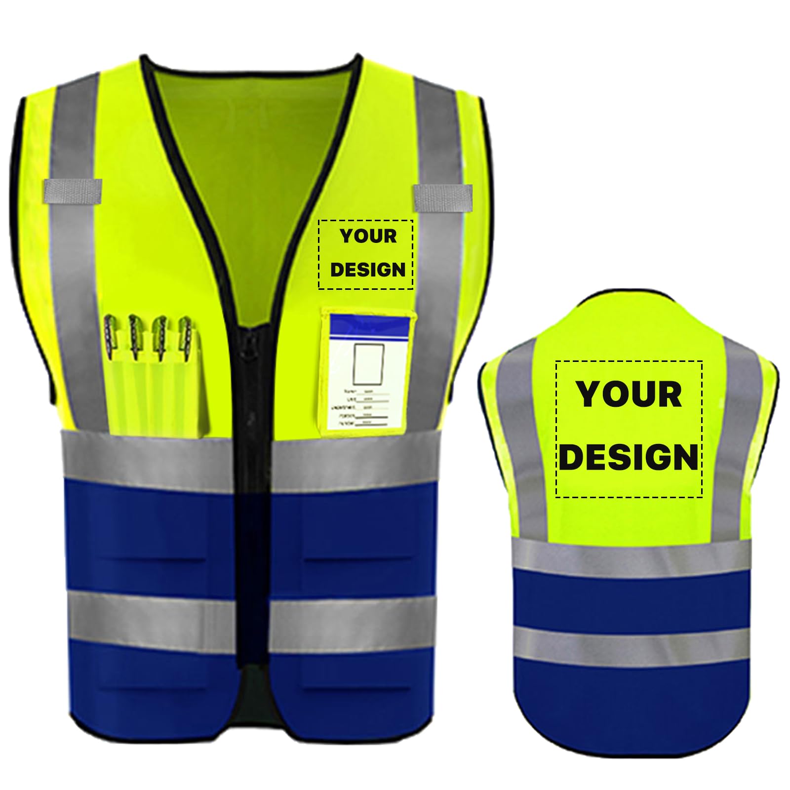 YOWESHOP High Reflective Visibility Safety Vest Custom Your Logo Safety Workwear with Reflective Strips and Pockets