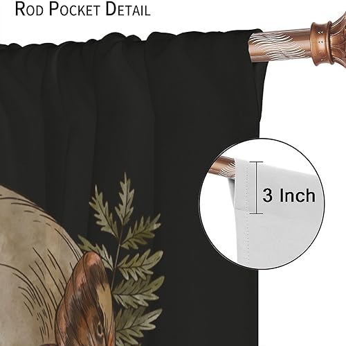 Miniatura 6 de Cortinas opacas de calavera de Halloween, diseño de mariposa, gótico, esqueleto, negro, con bolsillo para barra, para dormitorio, sala de estar,