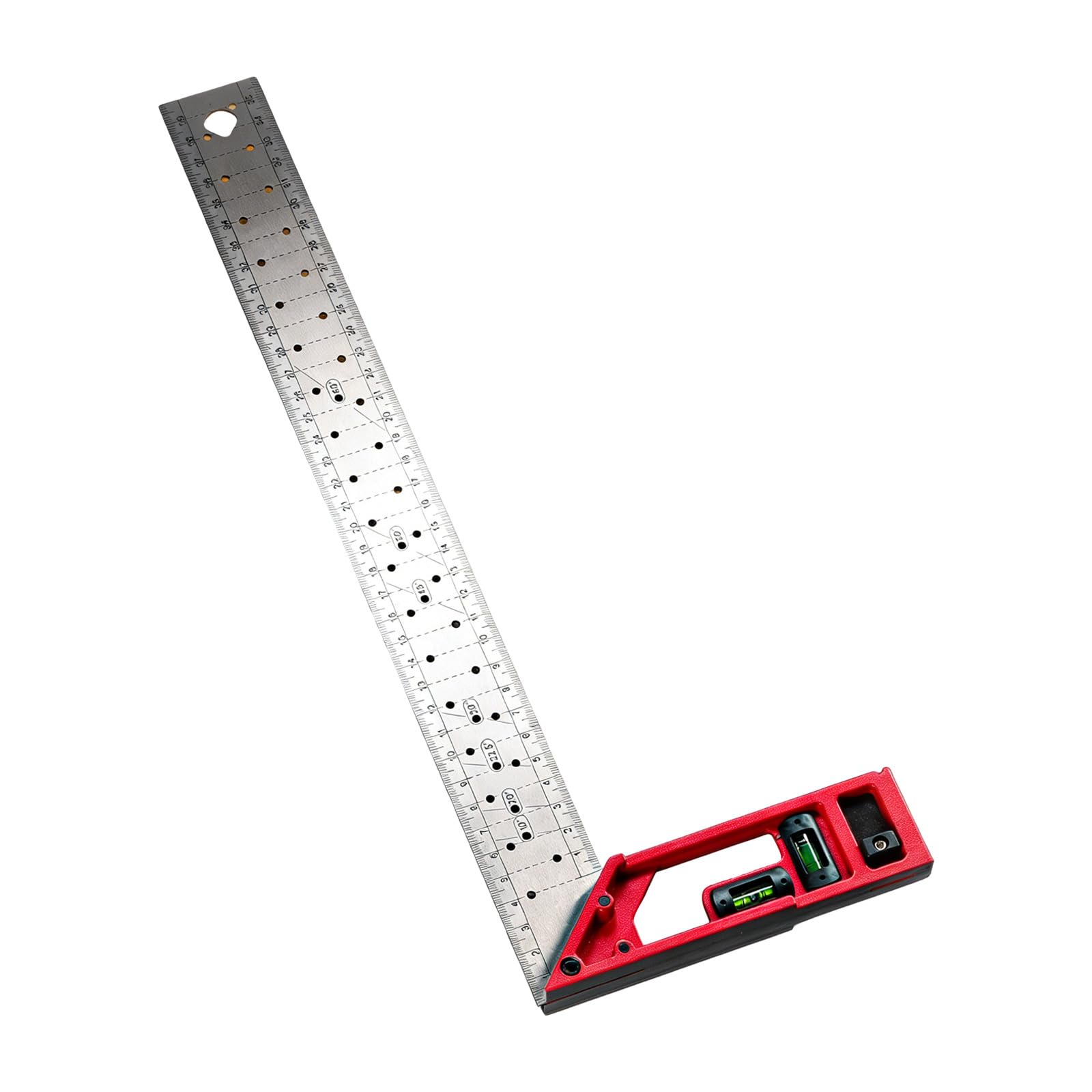 Jiingekk Accurate Carpentry Layout Instrument With Marking, Bubble Indicators, Multiple Hole Designs Right Angled Ruler