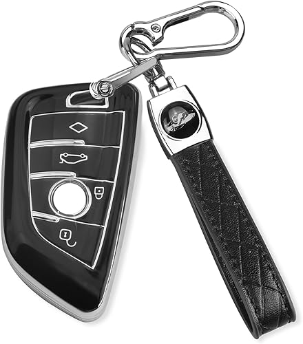 QBUC Funda para llavero BMW con llavero de cuero, para BMW 2 5 6 7 Series X1 X2 X3 X5 X6 X7 Premium Soft TPU Llavero Holder (1-Negro)