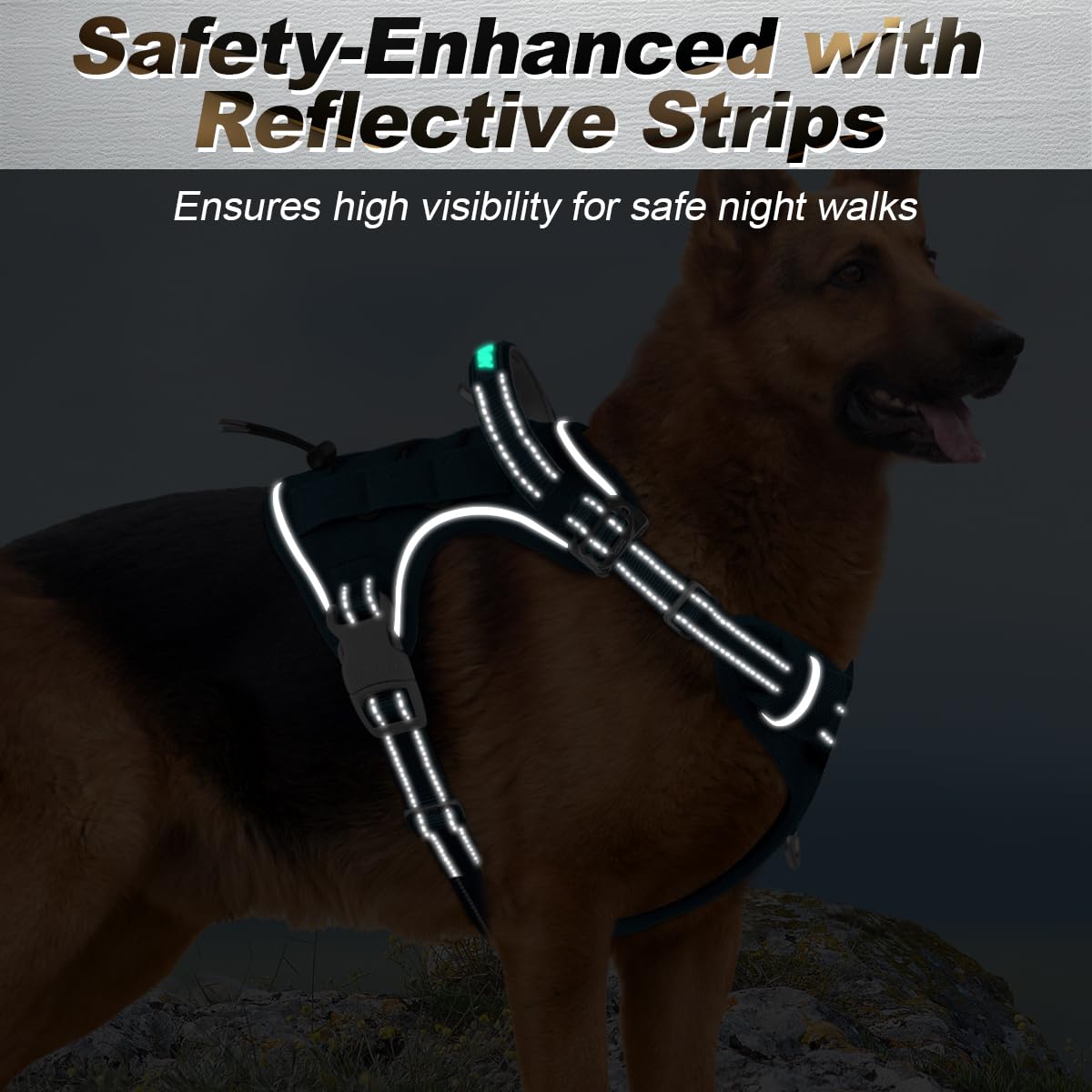 BARKBAY Chaleco táctico para perro de servicio, arnés táctico para perro, tamaño mediano y grande + etiquetas para perro, arnés ajustable sin tirones, reflectante, entrenamiento, fácil control,