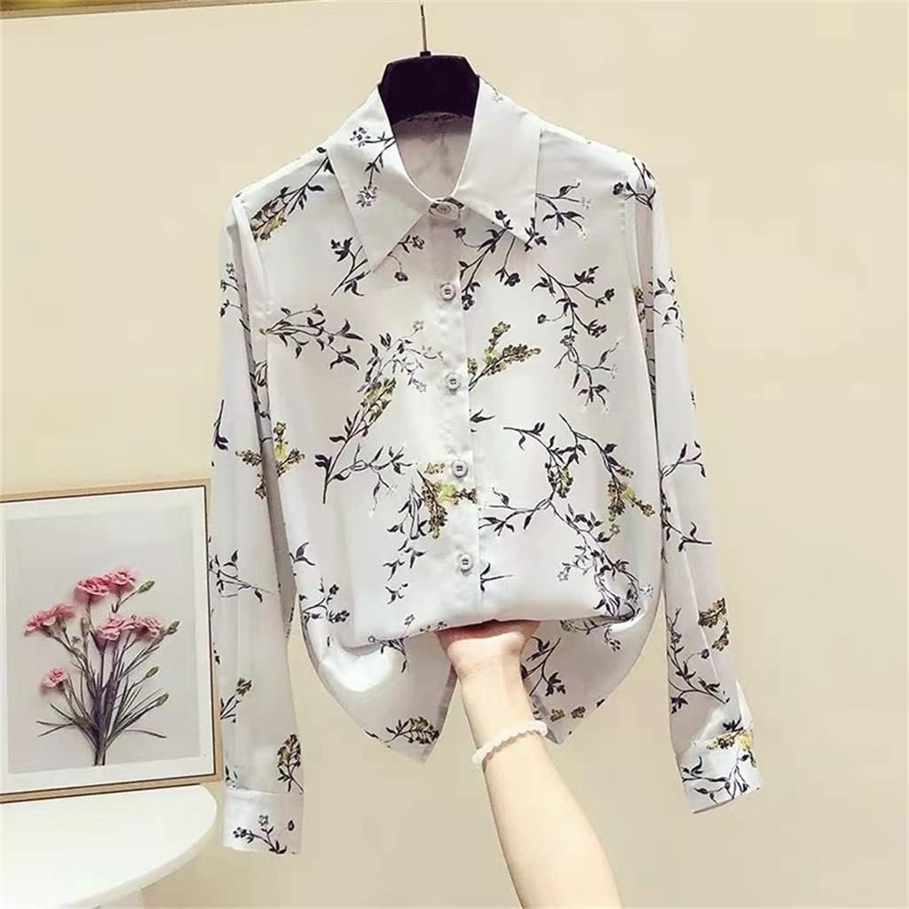 Long Sleeve Elegant Printed Shirt Women's Spring Bottom Shirt Coat