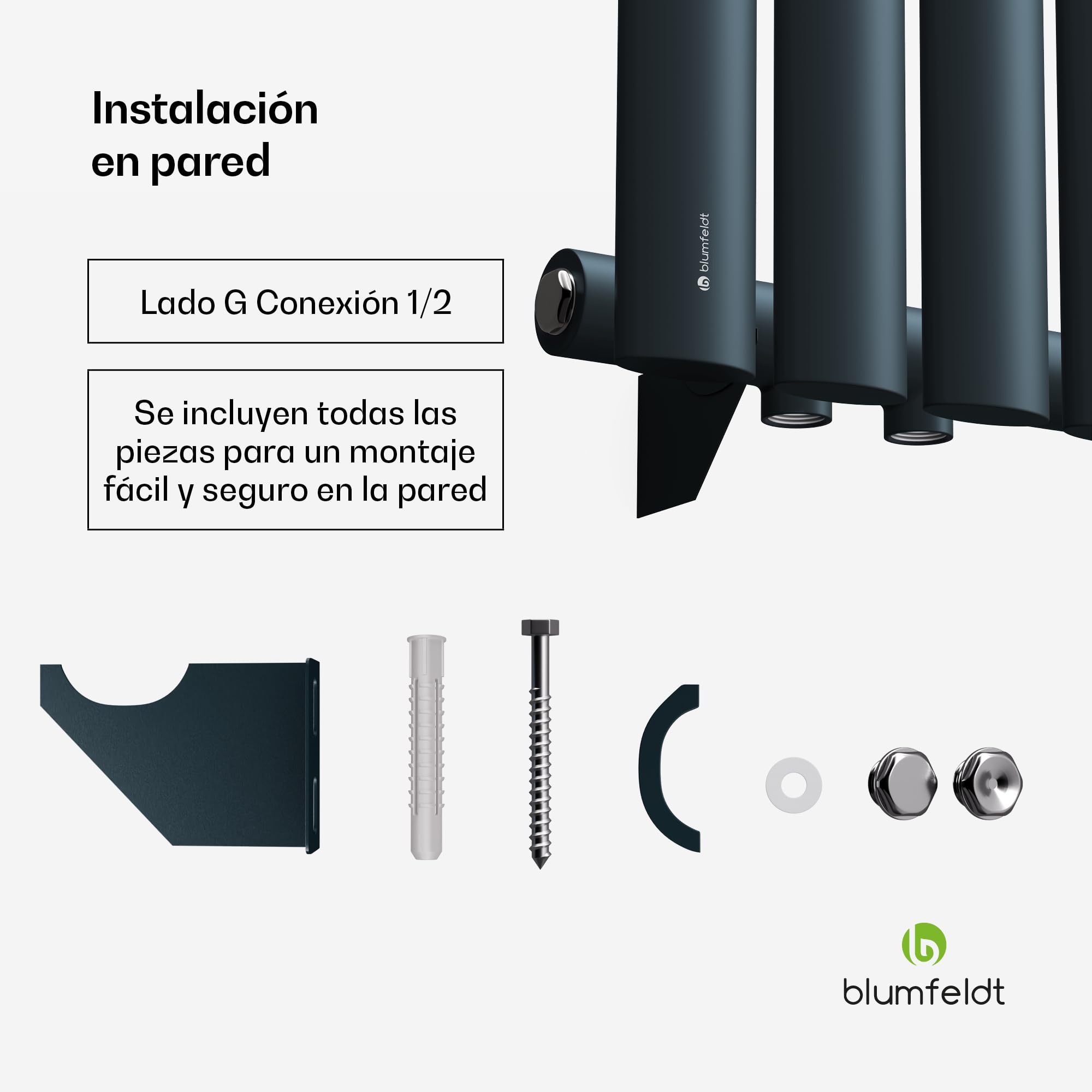 Blumfeldt Radiador, 462W, Montaje en Pared, Conexión Central de ½'', Una Capa, Acero Con Recubrimiento en Polvo, Eficiencia Energética para Baños, Salas de Estar y Oficinas, 60x60 cm, Antracita