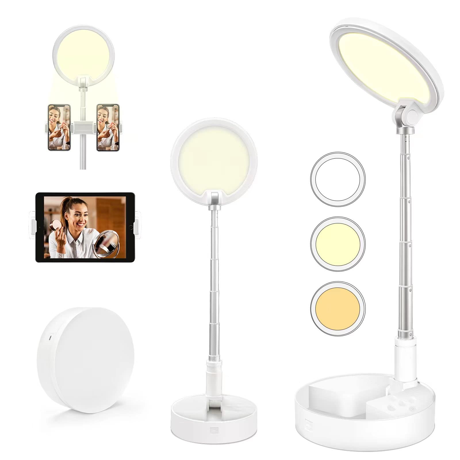 YAROMO Round Table Lamp with Phone Stand,Wiress Use Desk Lamp