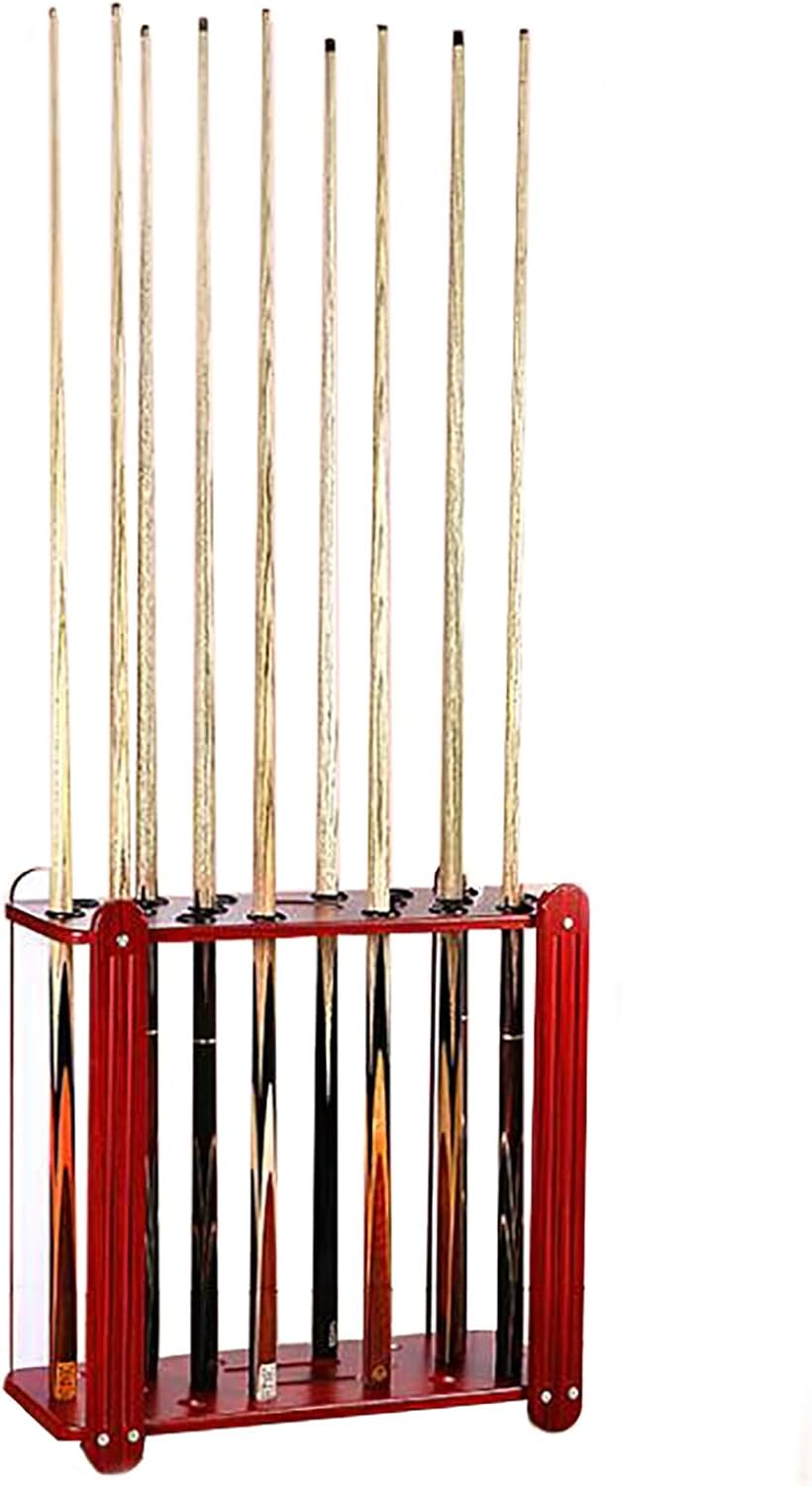 Free Standing 18 Pool Cue Rack, Floor Large Modern Pool Stick Holder, Red Wooden Billiard Room Pool Cue Organizers/Stand,