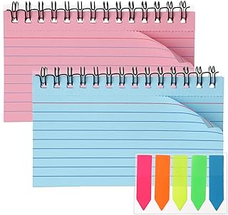 Ruled Index Cards, 2 Colors Revision Cards, Cue Cards, 5x3 Inches Speech Cards, Revision Cards on a Ring, Flash Cards, Note Study Cards for Office Meeting, School Learning(with 5 Color Index Labels)