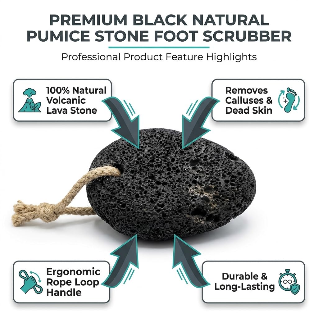 Depurador de pies y manos con piedra pómez, removedor de callos de piedra de lava natural negra, exfoliación de pies, exfoliante de manos, herramienta de pedicura y removedor de piel seca, promueve un