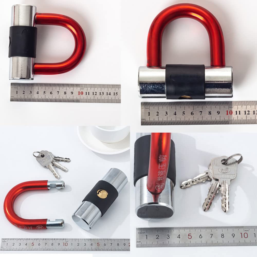 Lucchetto antifurto per moto, mini lucchetti per biciclette, robusta serratura a U antifurto, staffa da 16 mm con chiavi, serratura di sicurezza massima per biciclette, moto e altro ancora, rosso
