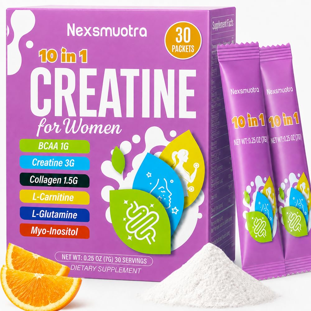 Creatine for Women Stick Packs Collagen, BCAA & Probiotics, 30 Servings 0.25 Ounce (Pack of 30)
