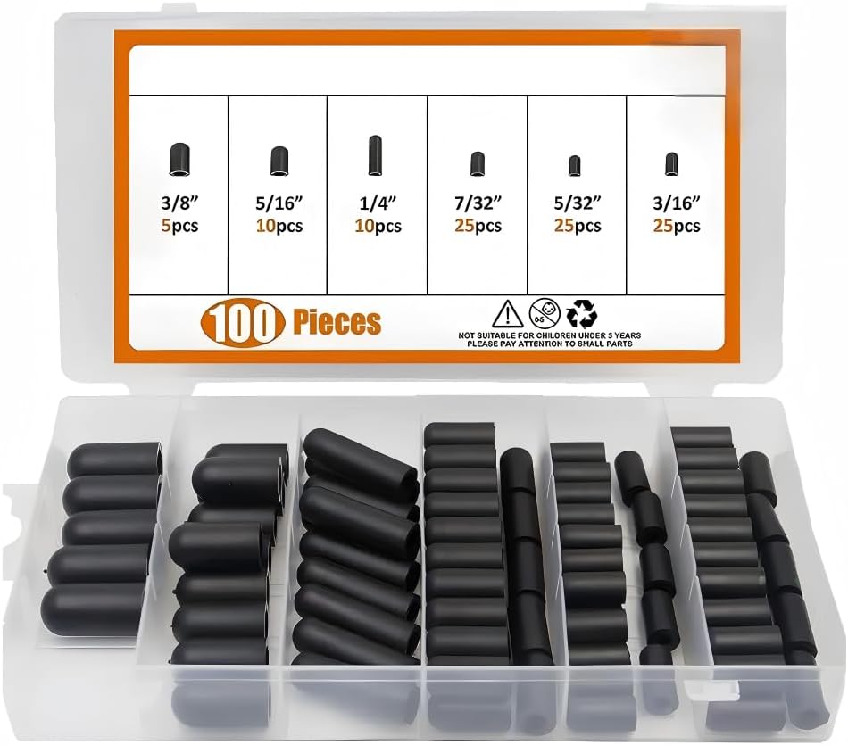 Zpana 100PCS Car Vacuum Caps Assortment, 6 Size Rubber 3/8" 5/16" 1/4" 7/32" 5/32" 3/16" Vehicle Vacuum Plugs Hose End Cap, Automotive Carburetor Cover Replacement, Universal Fit