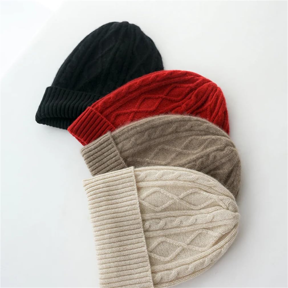 Gorros de lana merino para mujer, para invierno, color liso, cálido, suave, gorro de esquí para mujer