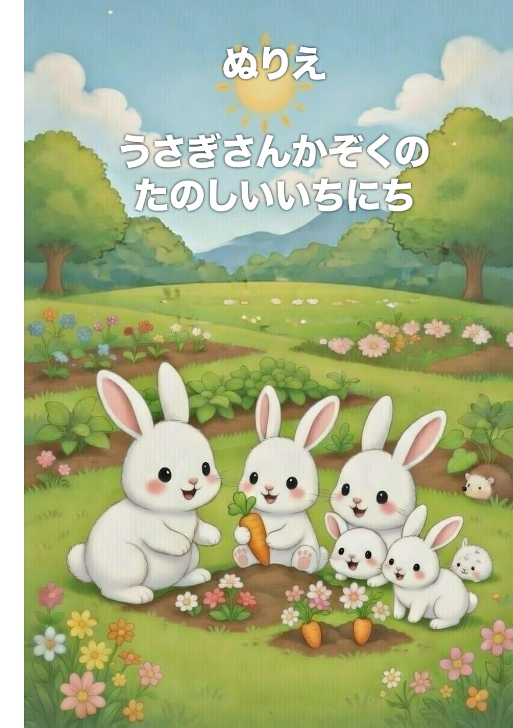 ぬりえ　うさぎさんかぞくのたのしいいちにち