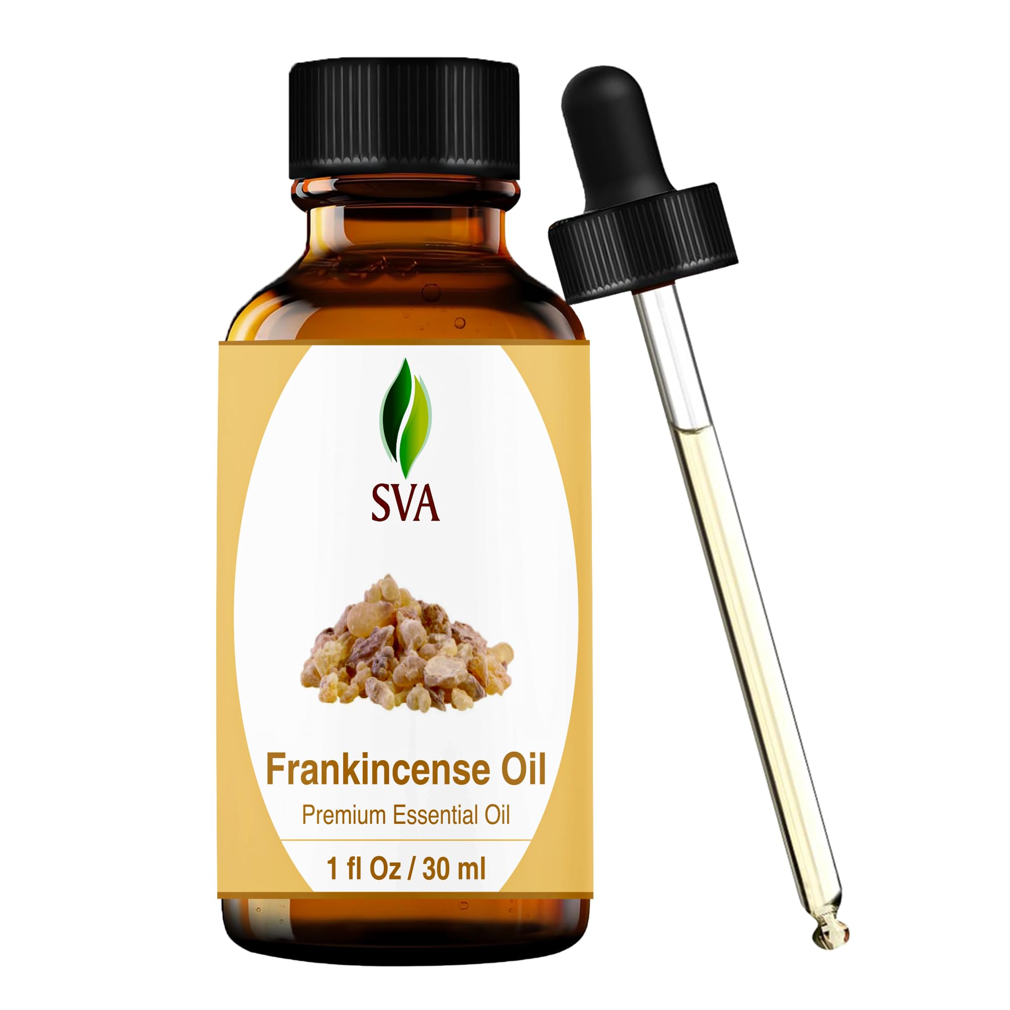 SVA Frankincense Essential Oil – 1 Fl Oz – 100% Natural Boswellia Carterii Oil - for Diffuser, Hair Care, Face, Skin Care, Aromatherapy, Scalp and Body Massage, Soap and Candle Making – with Dropper